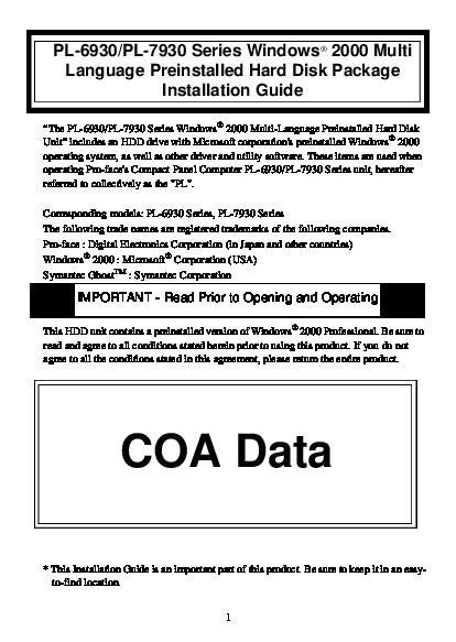 First Page Image of Windows® 2000 Multi-Language Installation Guide PL6930-T41.pdf